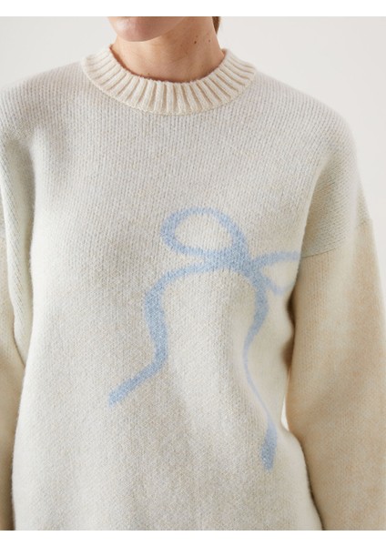 Yeni Sezon Bisiklet Yaka Kurdele Baskılı Kadın Triko Kazak modelleri