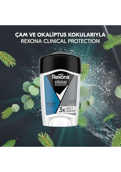 Rexona Men Clinical Protection Erkek Stick Deodorant Clean Scent 3x Güçlü Koruma 45 ml