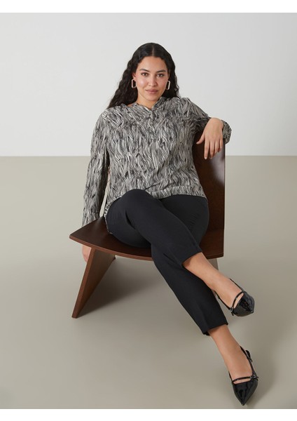 Yeni Sezon Kaçık Yaka Desenli Uzun Kollu Kadın Bluz fiyatları