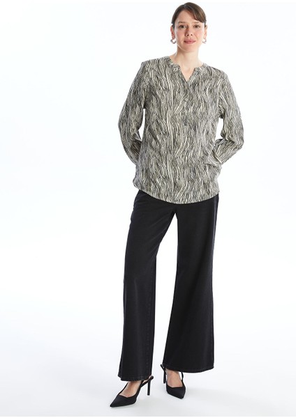 Yeni Sezon Kaçık Yaka Desenli Uzun Kollu Kadın Bluz modelleri