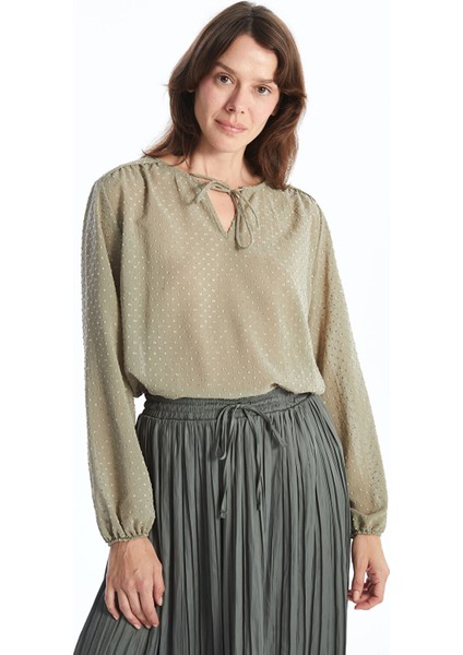 Yeni Sezon Bağlamalı Yaka Dokulu Kadın Bluz