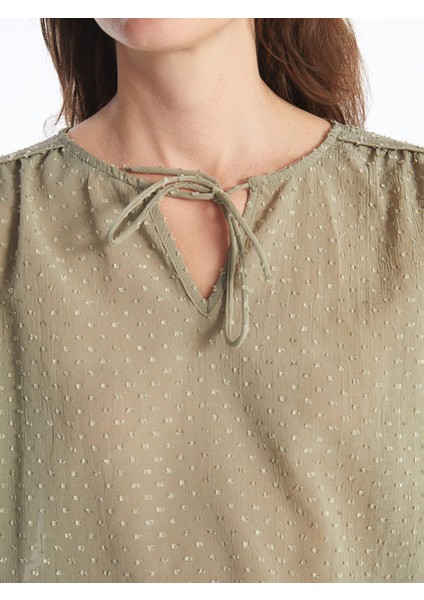 Yeni Sezon Bağlamalı Yaka Dokulu Kadın Bluz modelleri