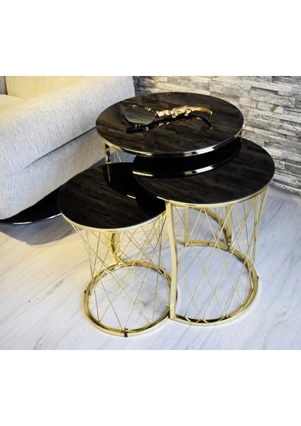 Lü Hasır Siyah Temperli Cam Metal Zigon Sehpa modelleri