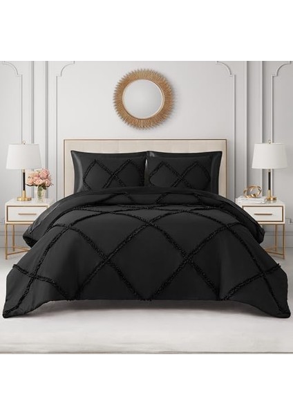 Couture Yorgan Seti - Fırfır 3 Parça Yıkanabilir Ters Çevrilebilir Yatak Yorgan Seti, Siyah fiyatları