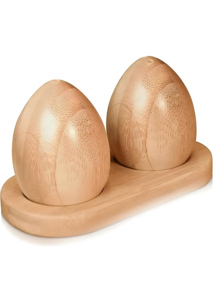 Tuzluk Biberlik Seti, 2'li Yumurta Şeklinde, Ahşap, Modern Mutfak Aksesuarı