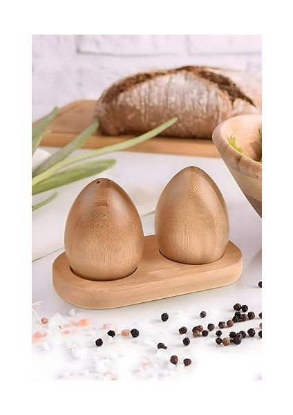 Tuzluk Biberlik Seti, 2'li Yumurta Şeklinde, Ahşap, Modern Mutfak Aksesuarı fiyatları