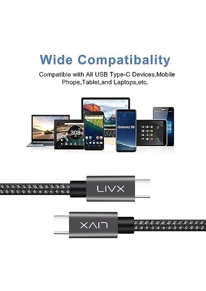 100W 5A Type C To Type C 3 Metre Hızlı Şarj ve Kablosu Halat Örgülü Space Gray modelleri