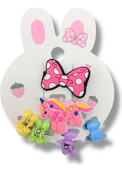 Unicorn Fiyonk ve Tavşan Detaylı Karışık Renk Kız Çocuk Set Toka (Mandal Tokalar Karışık Renk Gönderilecektir.)