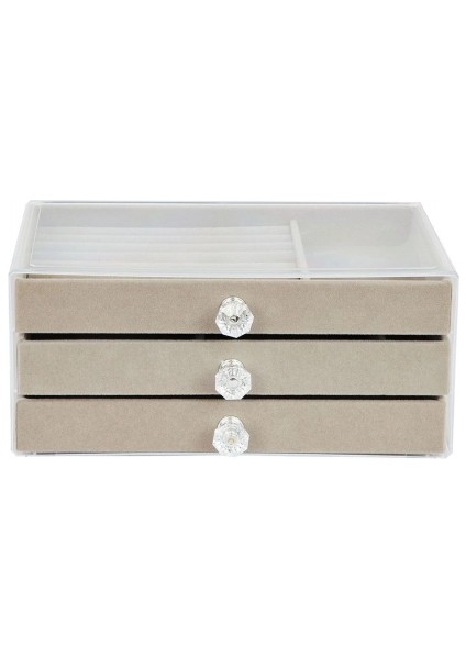 Modern Gri 3 Çekmeceli Takı Bijuteri Mücevher Kutusu Organizer Düzenleyici Şeffaf 13 x 23 x 10 cm indirimleri