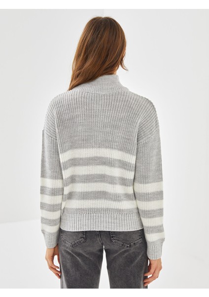 Yeni Sezon Dik Yaka Çizgili Kadın Triko Kazak fırsatları