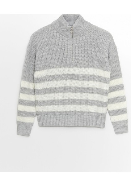 Yeni Sezon Dik Yaka Çizgili Kadın Triko Kazak indirimleri