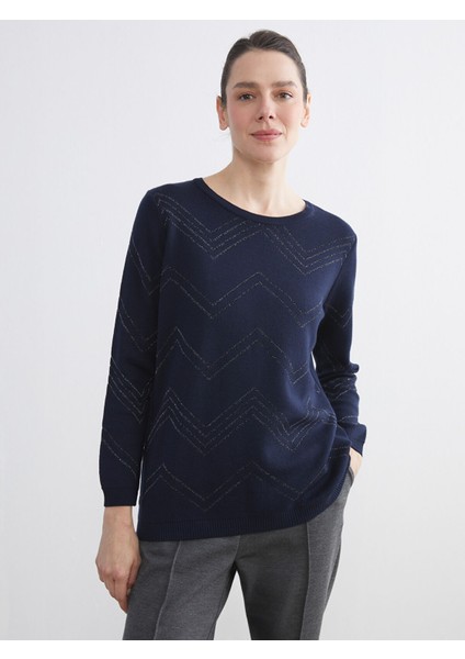 Yeni Sezon Bisiklet Yaka Desenli Kadın Triko Kazak