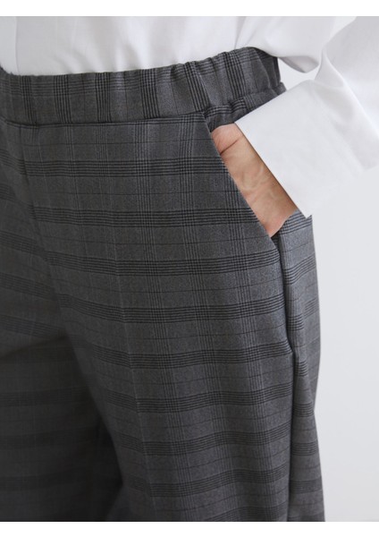 Yeni Sezon Beli Lastikli Ekose Kadın Pantolon modelleri