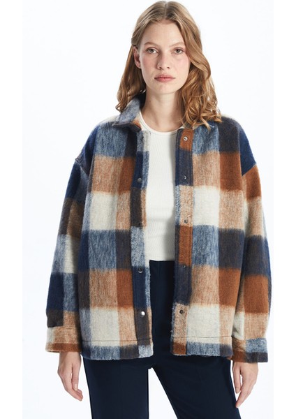 Yeni Sezon Ekose Oversize Kadın Pelüş Gömlek Ceket