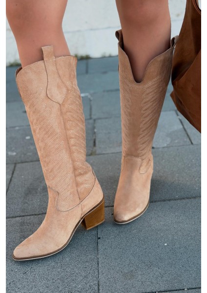 Marvett Kadın Kovboy Çizme Camel Süet fiyatları