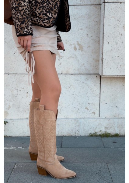 Marvett Kadın Kovboy Çizme Camel Süet fırsatları