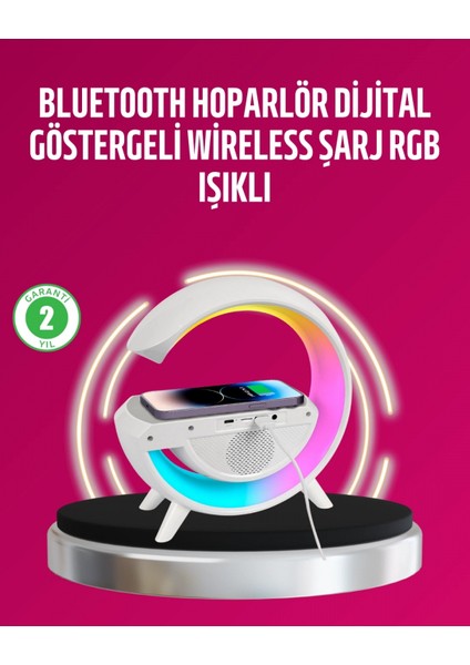 Kablosuz Şarjlı LED Masa Lambası Çalar Saat ve Beyaz Gürültü Özellikli