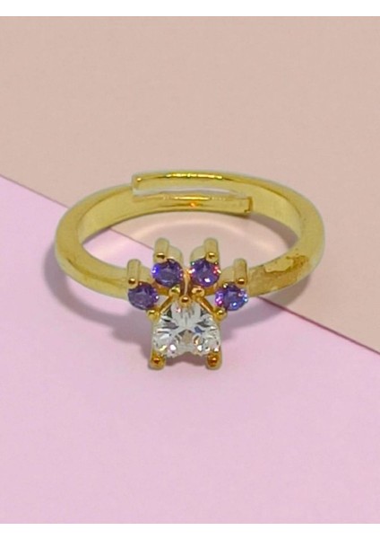 Zirkon Taşlı Sevimli Pati Tasarım 925 Ayar Gümüş Yüzük (Ayarlanabilir) modelleri