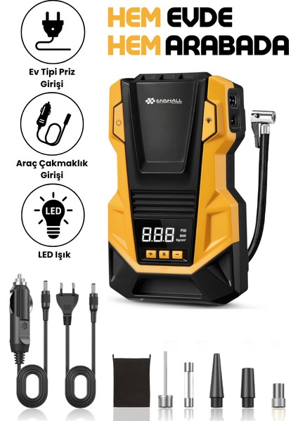 Yeni Ac/dc Kablolu Hem Priz Hem Araç Girişli Araç, Motor, Bisiklet, Top Vs Lastik Şişirme Kompresörü