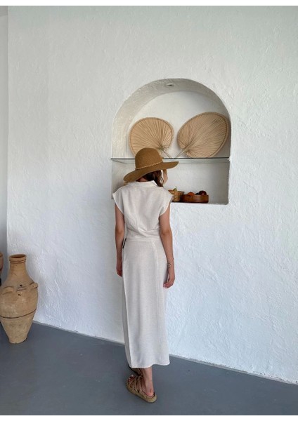 Uzun Etekli Bluz Takım Keten Krem S255852 fiyatları