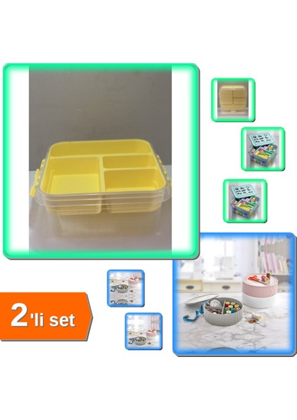 Çok Amaçlı Bölmeli Oyuncak Saklama Kutusu + 3 Bölmeli Saklama Dikiş ve Takı Kutusu - 2li Set H7H8U0