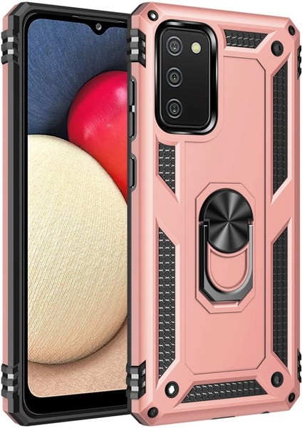 Samsung Galaxy A02S Kılıf Sofya Yüzüklü Silikon Kapak - Rose