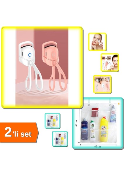 Şarjlı Isıtıcılı Kirpik Kıvırıcı + 8 Cepli Askılı Mutfak Banyo Düzenleyici - 2li Set Z8L1U4