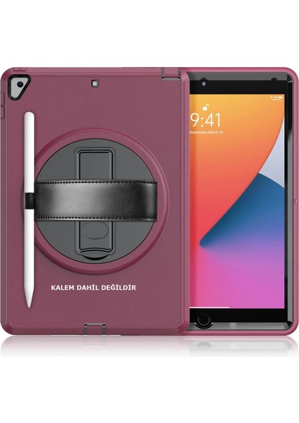 Ipad 10.2 (7.nesil) Kılıf Hand Strap Tablet Kılıfı - Mürdüm