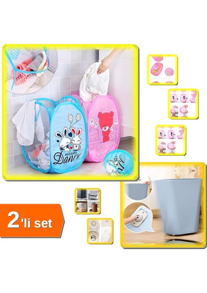 Karikatür Figürlü Katlanır File + 4 Adet Yapışkanlı Eşya Kaydırma Bilyeleri - 2li Set S1F0M4