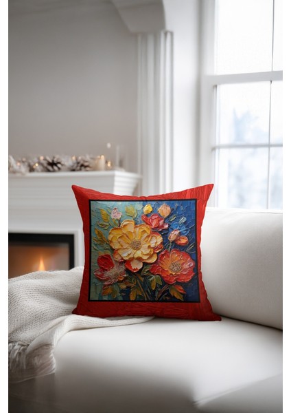 Çiçekli Kırlent Kılıfı,dijital Baskılı,tekli Kırlent Kılıfı,kırmızı Renk