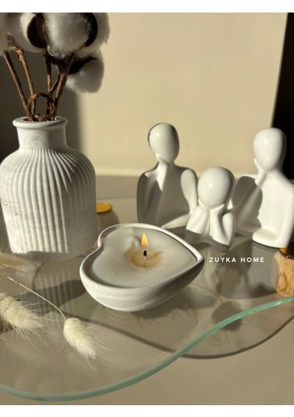 Dekoratif Vazo / 3 Lü Aile Seti / Kalpli Mum Dekoratif Obje Seti