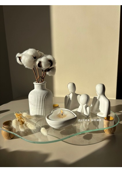 Dekoratif Vazo / 3 Lü Aile Seti / Kalpli Mum Dekoratif Obje Seti modelleri