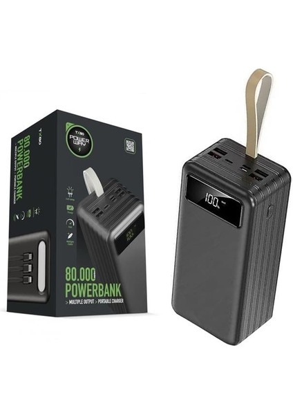 Powerway TX80 80.000MAH Kablolu Dijital Göstergeli Gerçek Fener Işıklı Kamp Siyah Powerbank