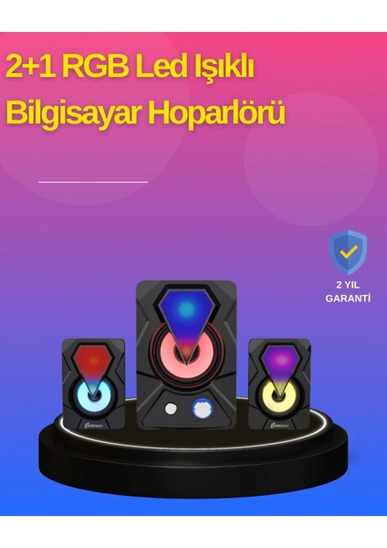 2.1 Kanal Rgb LED Oyun Hoparlörü Subwoofer Destekli