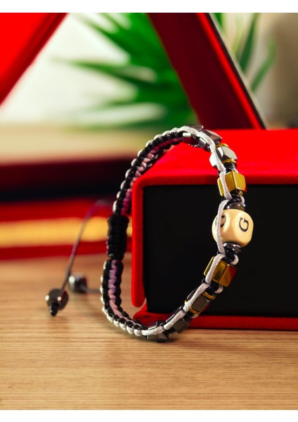 Makrome Örme Bileklik El Yapımı Kişiye Özel Harfli Bileklik Doğal Taş Hematit Bileklik