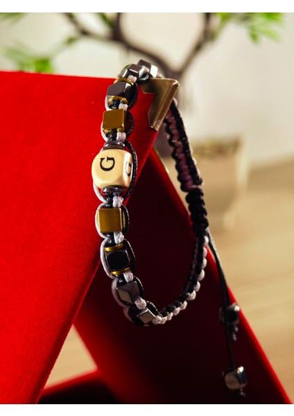 Makrome Örme Bileklik El Yapımı Kişiye Özel Harfli Bileklik Doğal Taş Hematit Bileklik fiyatları