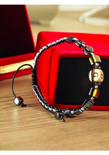 Makrome Örme Bileklik El Yapımı Kişiye Özel Harfli Bileklik Doğal Taş Hematit Bileklik