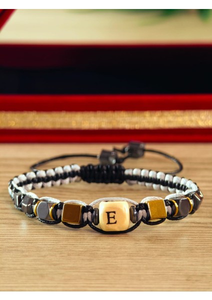 Makrome Örme Bileklik El Yapımı Kişiye Özel Harfli Bileklik Doğal Taş Hematit Bileklik