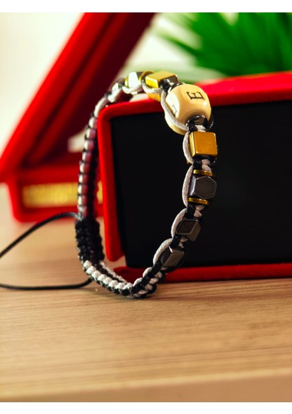 Makrome Örme Bileklik El Yapımı Kişiye Özel Harfli Bileklik Doğal Taş Hematit Bileklik indirimleri