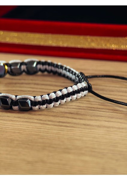 Makrome Örme Bileklik El Yapımı Kişiye Özel Harfli Bileklik Doğal Taş Hematit Bileklik