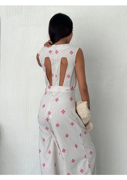 Sptrns Sırt Dekolteli Keten Beyaz Tulum S1036 (Beden: L) fiyatları