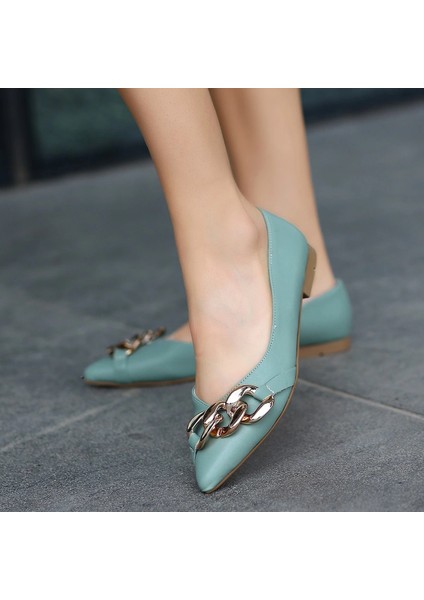 Yzlal Popi Mint Yeşili Cilt Zincirli Babet Ayakkabı (Numara: 39) indirimleri