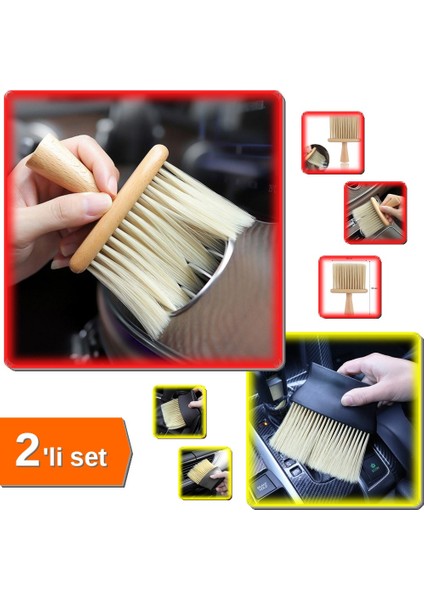 Ahşap Saplı Yumuşak Kıllı + Araç Detaylı Temizlik Fırçası - 2li Set Y2N5F4