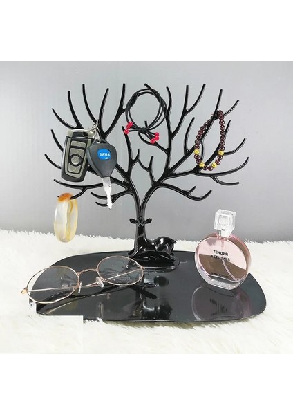 Siyah 4 Katlı Dönebilen Takı Organizer + Siyah Geyik Tasarımlı Mücevher Düzenleyici - 2li Set Z7K2R8 fırsatları