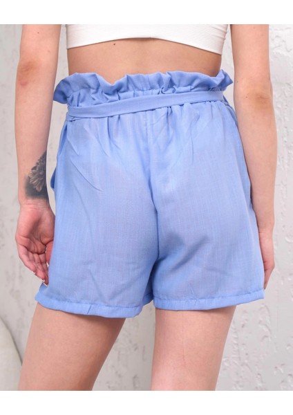 Sptrns Kuşaklı Keten Şort Mavi S255265 (Beden: L) modelleri