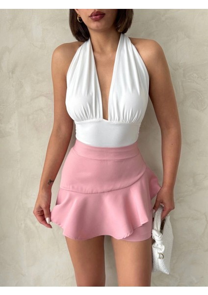 Sptrns Valonlu Fırfırlı Şort S24683 Pudra (Beden: M)