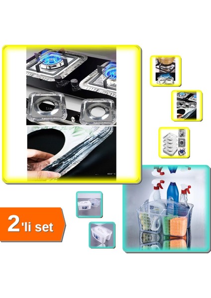 20 Adet Leke Önleyici Ocak Koruyucu Folyo + Beyaz Caddy Bölmeli Düzenleyici Sepet - 2li Set H6A4X6