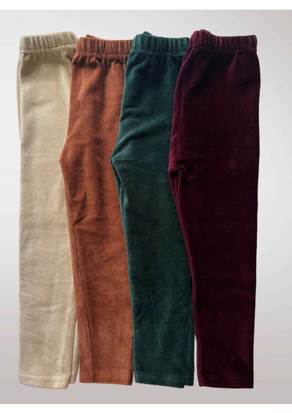 Kız Çocuk Fitilli Kadife %100 Pamuk Renkli 4'lü Takım Tayt Seti