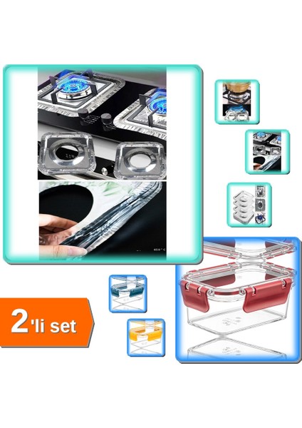 20 Adet Yıkanabilir Ocak Koruyucu Folyo + 3 Adet Hava Geçirmez Saklama Kabı 900 ml - 2li Set J5Y9C3