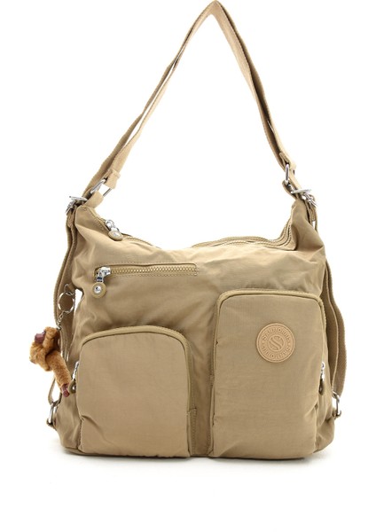 Sanmorris Glc Kadın 3021 Bölmeli Suya Dayanıklı Krinkıl Kumaş Çapraz Askılı Omuz ve Sırt Çantası